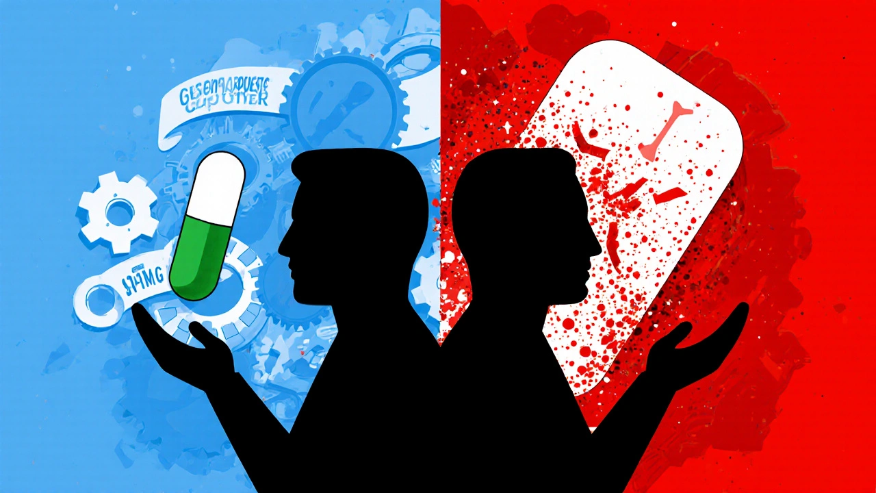 Two patients with vastly different warfarin doses, one calm, one in crisis, with genetic algorithms turning gears