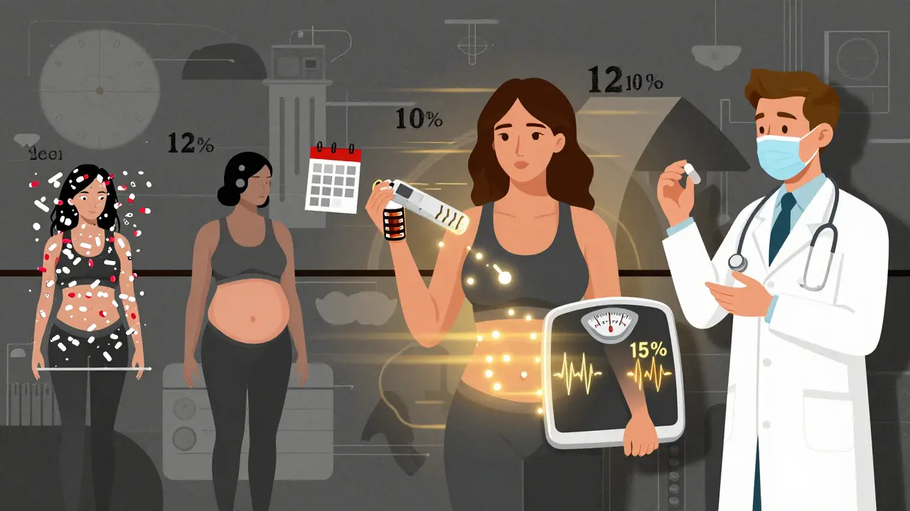 Timeline mural of a woman’s PCOS journey from chaos to metabolic reset with weight loss.