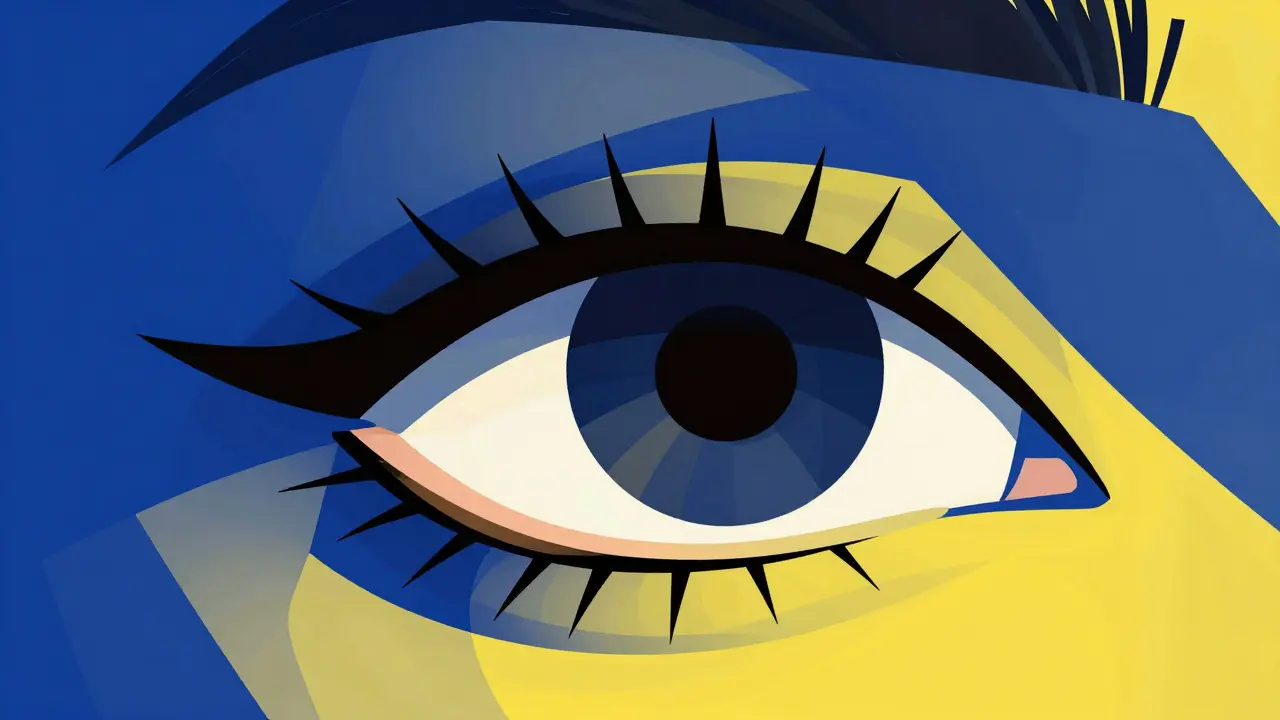 Abstract illustration of an inward-turning eyelid with sharp eyelashes in Constructivism style.
