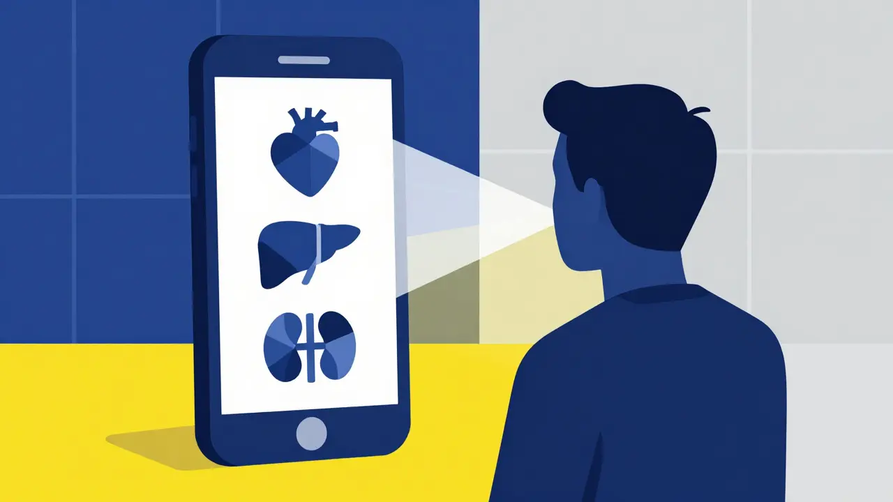Constructivist style illustration of a person using a smartphone for a medical telehealth consultation.