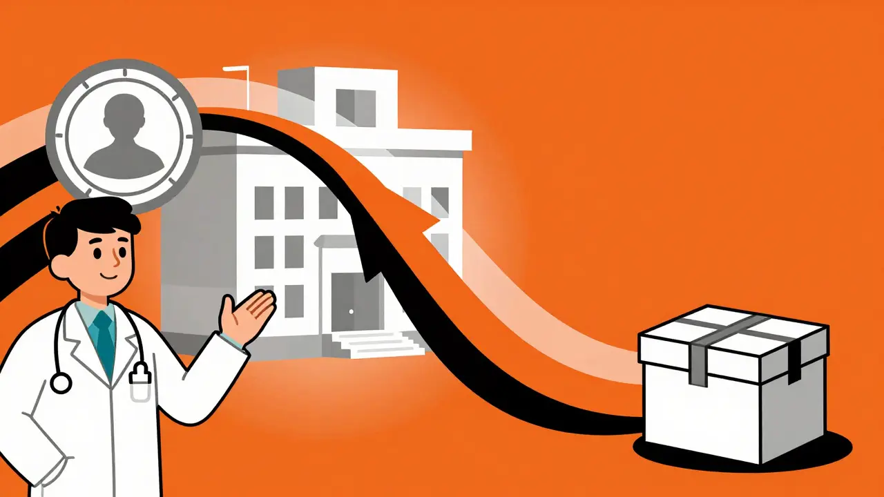 Graphic illustration showing the legal path from medical consultation to pharmacy delivery.